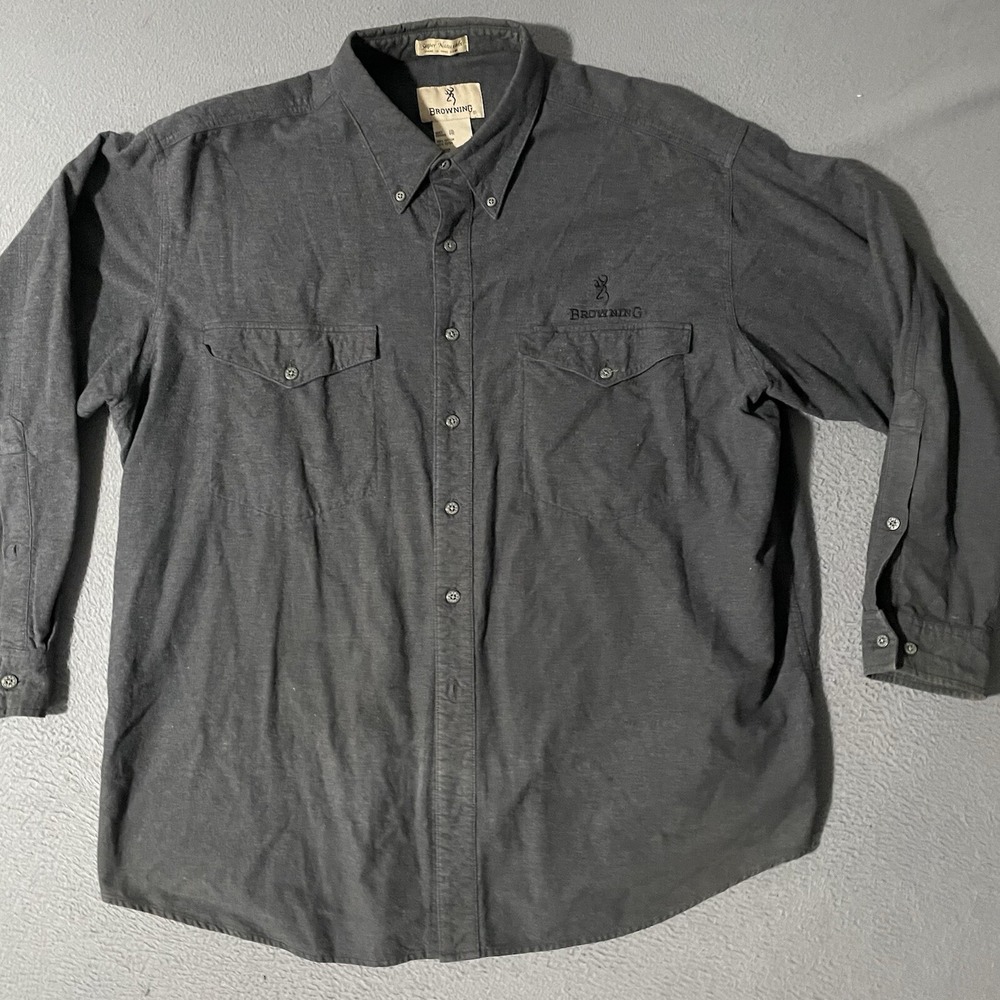 Vtg Browning Chamois Heavyweight Flannel Long Sleeve Button Up Shirt Hunting XXL